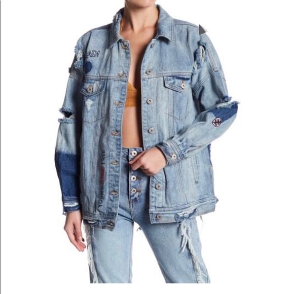 NWT Dance & Marvel distressed medium wash embellished denim jacket size small S - Picture 1 of 10